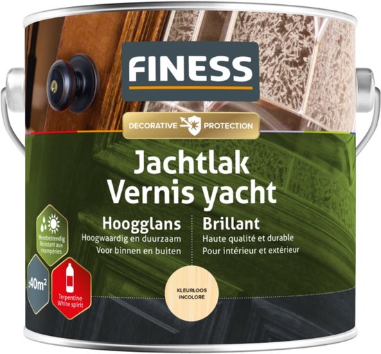 FINESS jachtlak, hoogglans, kleurloos. Voor binnen en buiten. 40m².