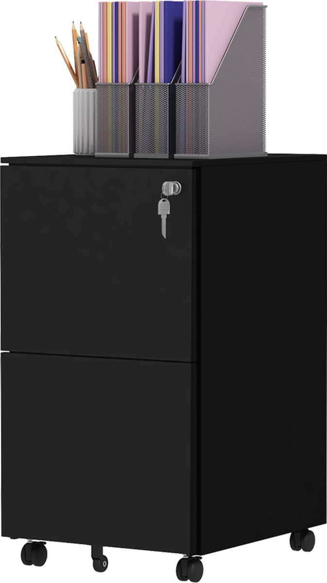 Vinsetto verrijdbare archiefkast - 2 laden - op wielen - zwart