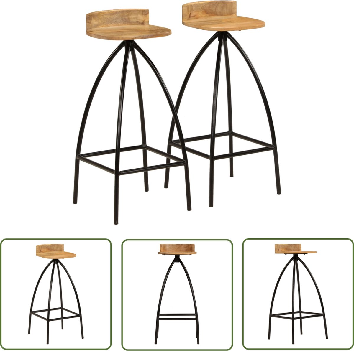 The Living Store Barstoelenset - Mangohout - Stalen frame - 40 x 40 x 82 cm