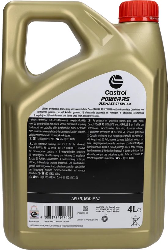 Huile Castrol Power RS ​​​​Ultimate 4T 5W40 4 litres