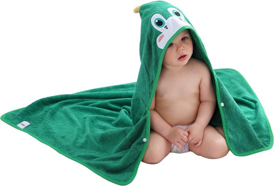 Cape de Bain Bambou Dinosaure BoefieBoef Enfant 2 à 6 ans - Serviette Enfant Eco - Poncho de Bain Bébé - Peignoir Enfant - Serviette de Plage Maternelle - 2 à 6 ans - Animaux 100x100 cm - Vert - Garçons Filles - Cadeau et Maternité - Châle