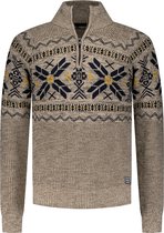 NZA - Bruine pullover met halve rits en gekleurd motief - Chestnut