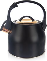 Bol.com Fluitketel Edelstaal Zwart Gouden 3 l - Waterketel met Fluitje - Waterkoker aanbieding