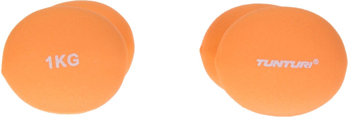 Tunturi Dumbbell set - 2 x 1,0 kg - Neopreen - Fluor Oranje - Incl. gratis fitness app — afbeelding 2