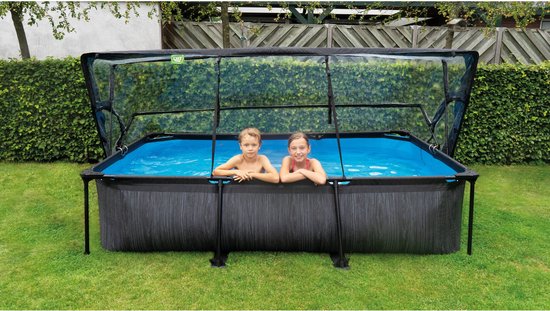 EXIT Black Wood zwembad 300x200x65cm met filterpomp en overkapping - zwart