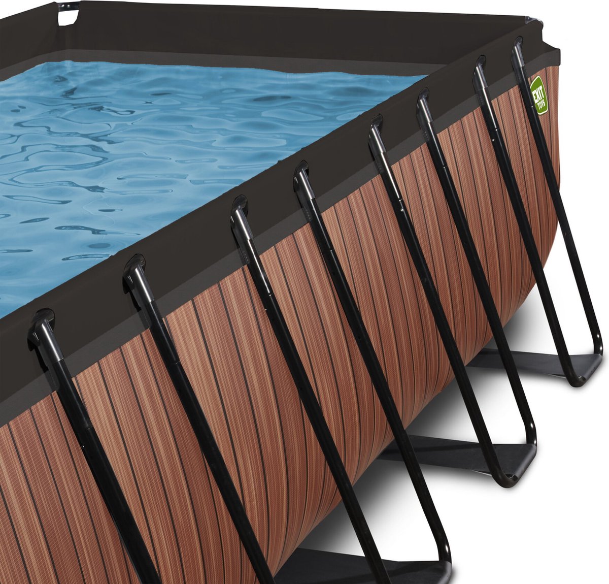 EXIT Wood zwembad 400x200x100cm met zandfilterpomp en overkapping - bruin