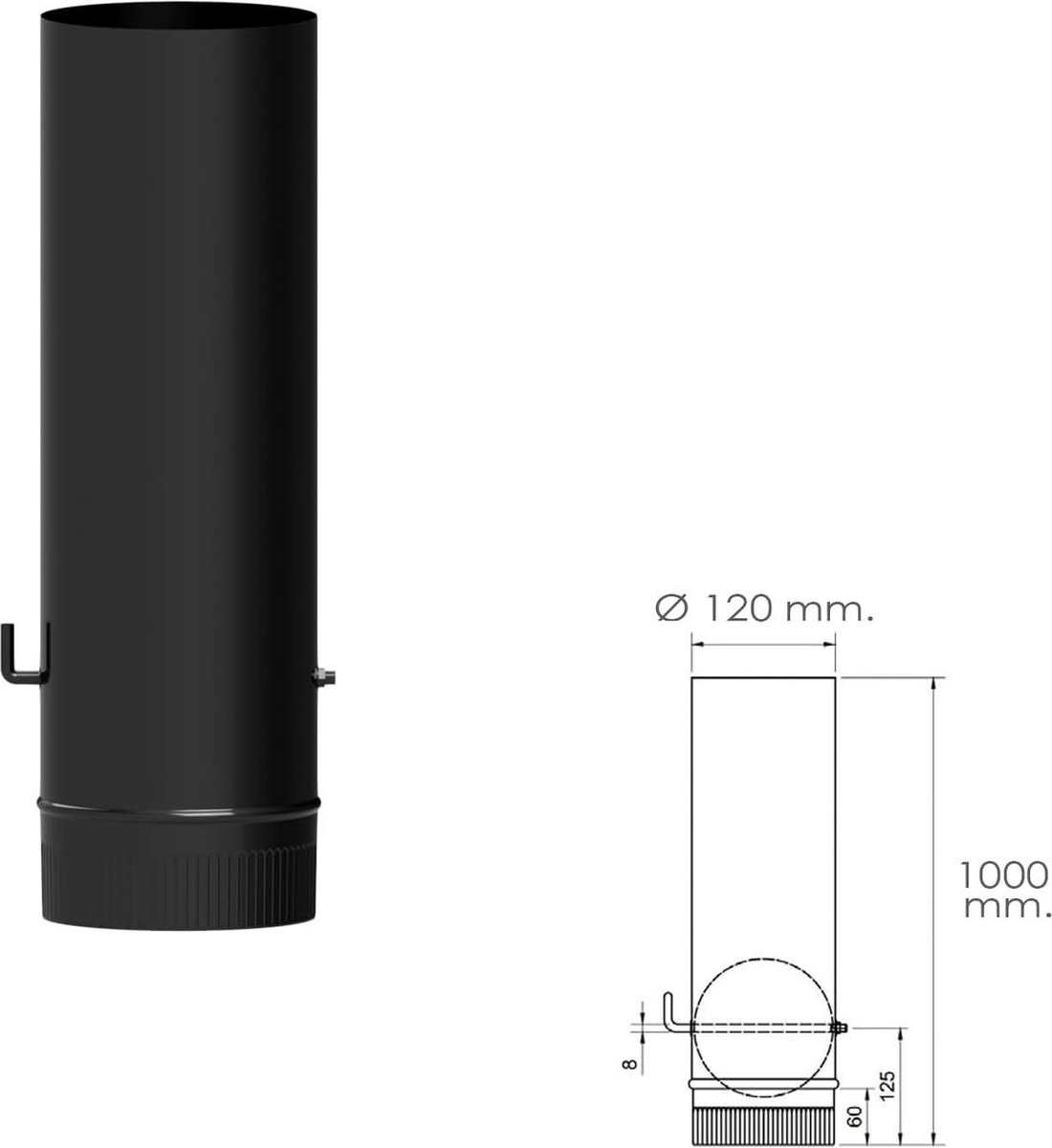 Glazen buis Ø 120 mm met sleutel voor houtkachels - open haard hoge weerstand zwart