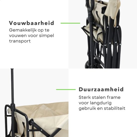 Bolderkar - Strandkar met Wielen - Bolderwagen - Opvouwbare Outdoor Transportkar voor Stranduitjes - Handige Strandwagen met Handvat - 73x51x92cm - Beige van LifeGoods — afbeelding 3