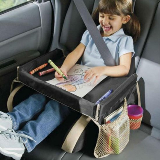 Foto: Kinderen knie tafel voor in de auto reistafel voor kids tablet autostoel dienblad voor kinderen road trip must haves 40 x 32 x 20 cm reistafel voor kind