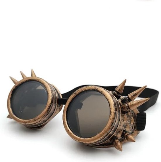 Foto: Go go gadget cosplay steampunk vintage bril met spikes lasbril brons