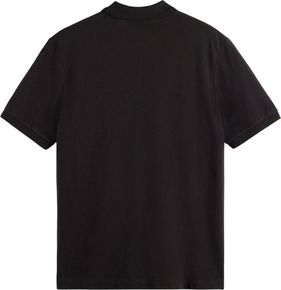 Zwarte poloshirt met korte mouwen, ton sur ton geborduurd logo op de borst.