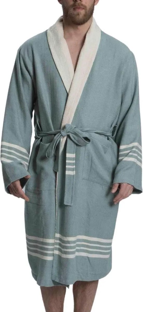 Gevoerde Hamam Badjas Krem Sultan Almond Green - XXXL - Hotelkwaliteit - Sjaalkraag - Luxe badjas - Badstof - Sauna Badjas - Ochtendjas - Badmantel