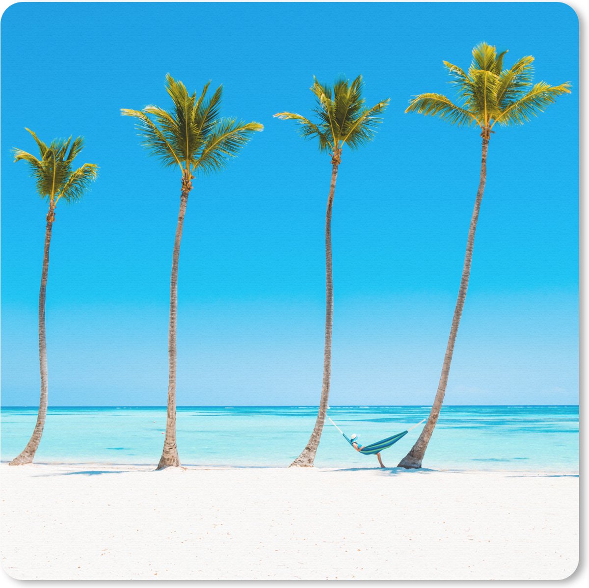 Muismat 20x20 cm - Mousepad Zee - Palmbomen - Hangmat - Muismatten