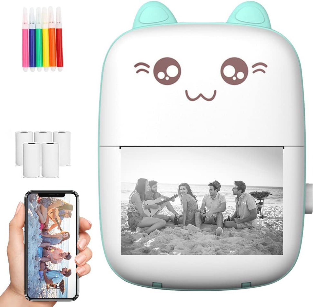 Draagbare Mini Fotoprinter met Thermisch Papier en Pen - Ideaal voor Notities en Reizen