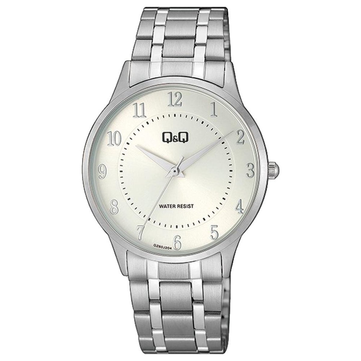 QQ QZ60J204Y - Horloge - Analoog - Heren - Mannen - Stalen band - Rond - Metaal - Cijfers - Zilverkleurig - Wit - 3 ATM