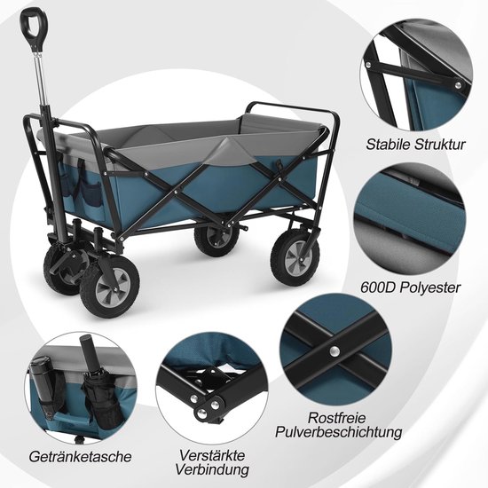Opvouwbare bolderkar 100L - Draagbare tuin- en strandwagen met verstelbare handgreep van LifeGoods — afbeelding 2