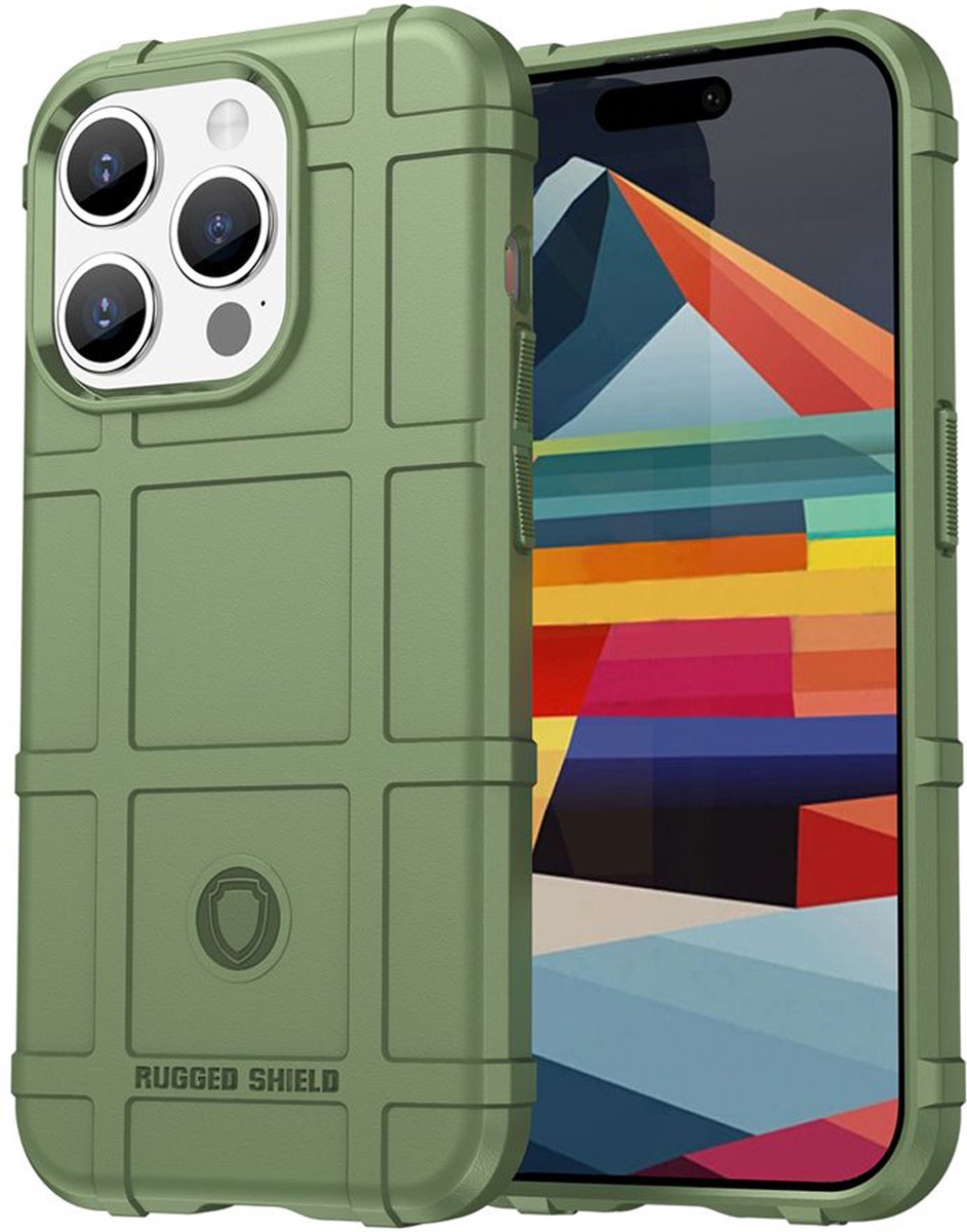 MobyDefend Hoesje - Geschikt voor iPhone 15 Pro - Rugged Shield TPU Backcover - Groen