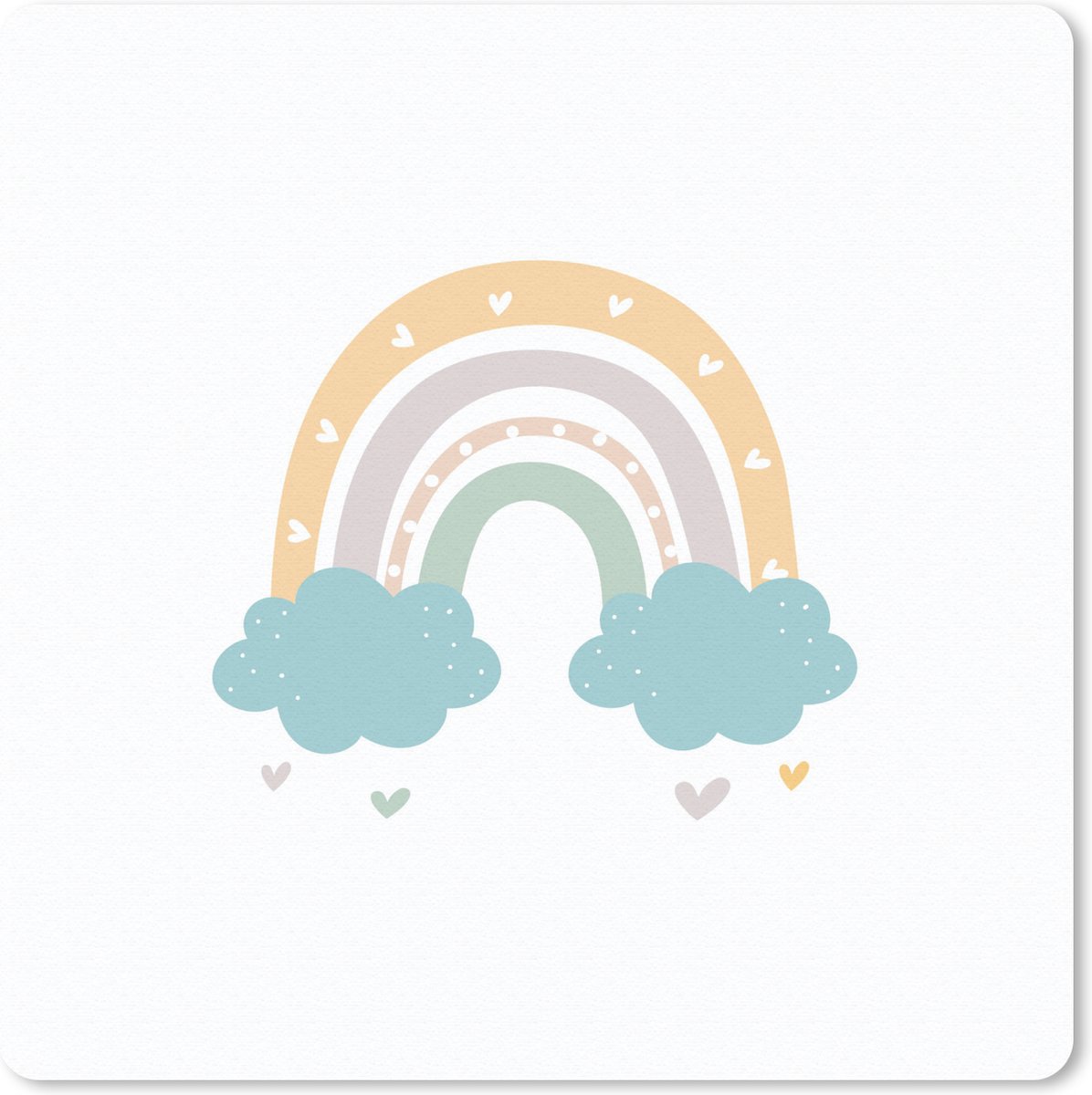 Muismat 20x20 cm - Mousepad Regenboog - Hartjes - Wolken - Stippen - Pastel - Kinderen - Muismatten