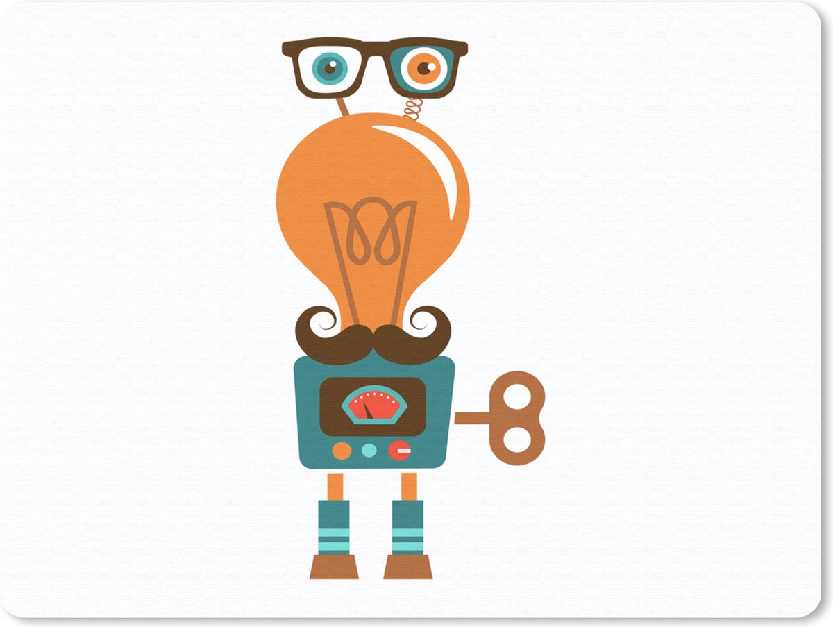 Muismat 23x19 cm - Mousepad Robot - Bril - Gloeilamp - Snor - Kinderen - Jongens - Muismatten