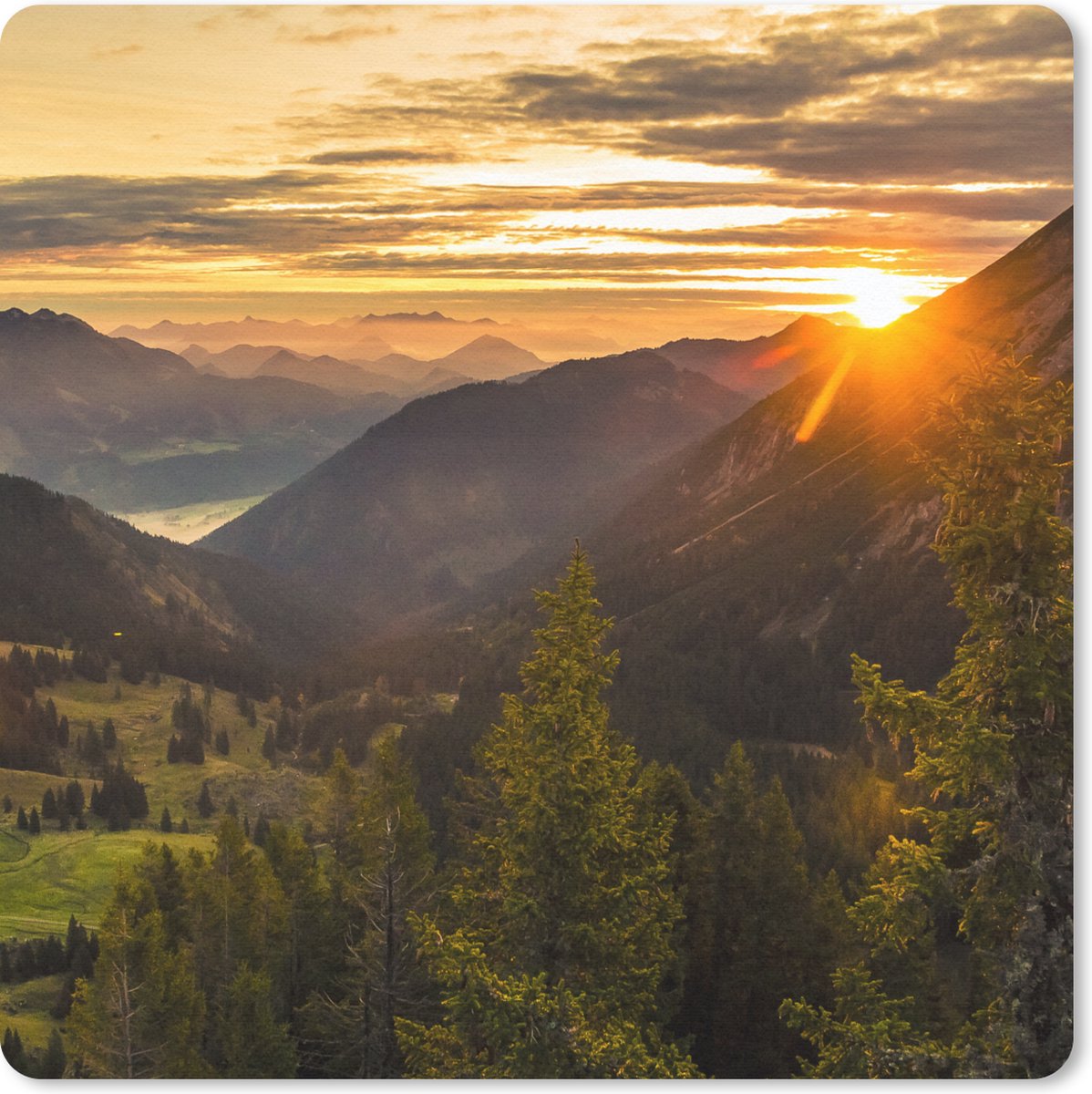 Muismat 20x20 cm - Mousepad Alpen - Berg - Zon - Muismatten