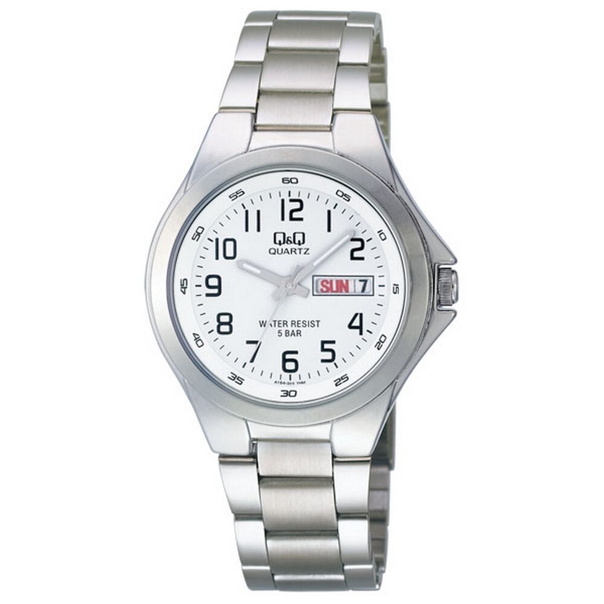QQ A164J204Y - Horloge - Polshorloges - Analoog - Unisex - stalen band - Rond - Staal - Cijfers - Datumaanduiding - Zilverkleurig