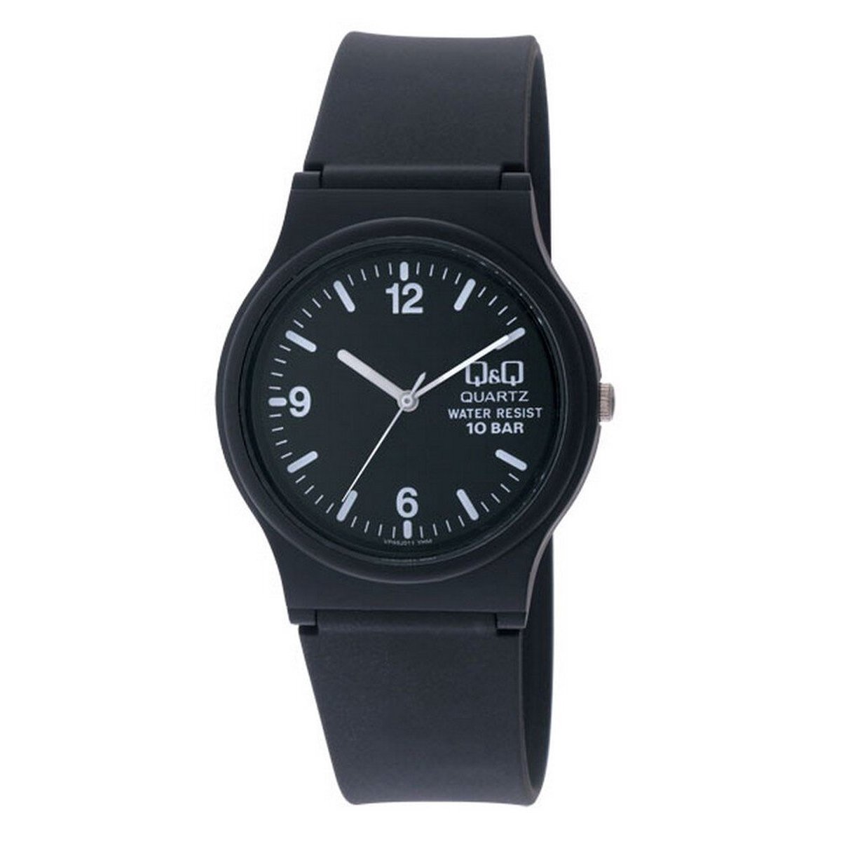 QQ VP46J011Y - Horloge - Sport - Analoog - Unisex - Plastic band - Rond - Cijfers - Kunststof - Zwart - Wit - 10 ATM