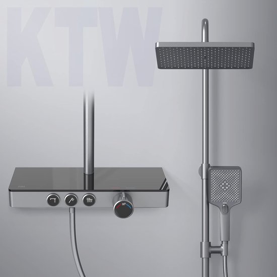 Cornat TecBE3422 Noir Style Shower System with Thermostat Mixer Tap, Hand Shower with 5 Jet Types, Normal, Soft and Massage, Anti-Limescale Shower System