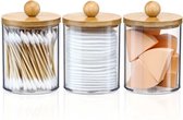 Porte-coton avec couvercle - 3 pièces - Distributeur de coton - Pot à coton - Porte-coton - Porte-coton - Support distributeur rangement - Rangement pour sièges-auto - Organisateur maquillage - Accessoires salle de bain - Bamboo