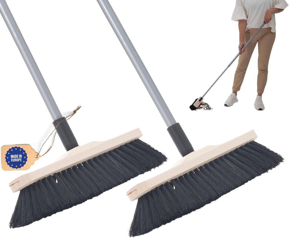 Goedkoopste Paardenhaarbezem met telescopische steel - 2 stuks - Zachte en fijne veegbezem voor binnen