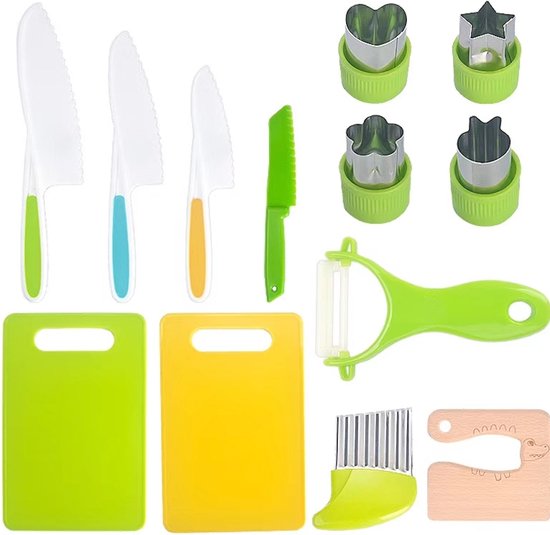 Foto: Montessori messenset kind educatief speelgoed mini chef set kindvriendelijke messen messenset voor kinderen kindermes gekleurde kindermessen koken met kinderen kindermessen set met snijplank little chef veilige keukenset kids