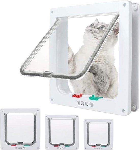 Kattenluik deur transparant 4-weg vergrendeling kattendeuren met flexibele schakelaar voor kleine hond kat binnen- en buitendeuren raam