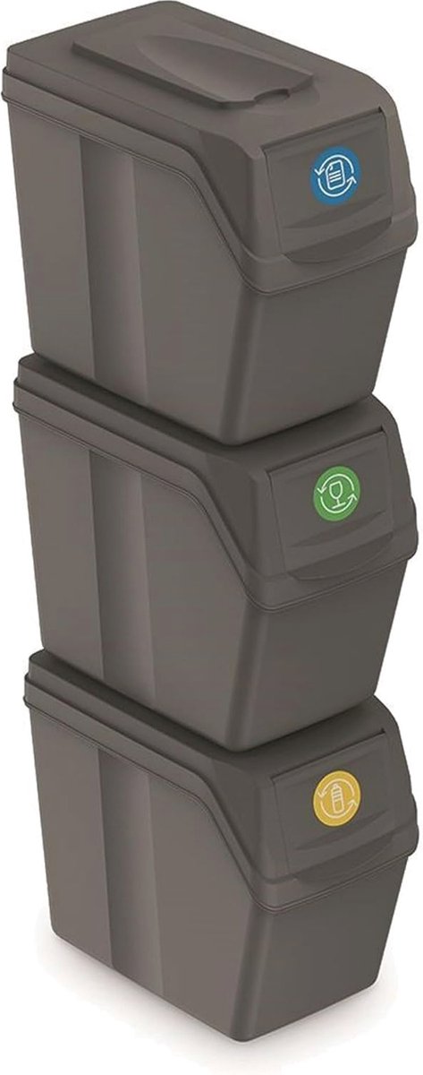 Goedkoopste Set van 3 ruime prullenbakken voor afvalscheiding - 60 liter, grijs