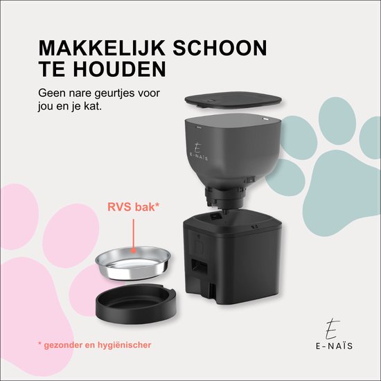 E-Naïs® Automatische voerbak - Automatische voerbak kat - Gebruiksvriendelijk/ Voerautomaat kat – Voedingsschema/Besturing via app – Voederautomaat - WiFi 2.4ghz - 4 Liter – Voerdispenser - Spraakopname - Kat en Hond
