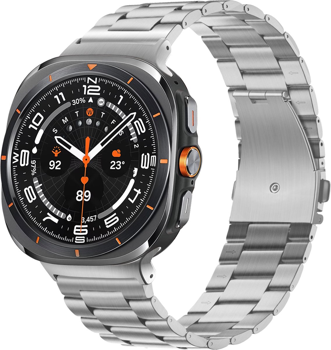 Bandz Stalen schakel band 'Classic' met vlindersluiting - geschikt voor Samsung Galaxy Watch Ultra / Ultra 2025 - inclusief horloge inkort set (zilver)