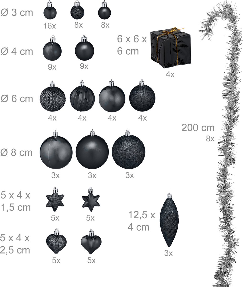 kerstballen - set van 110 - met slinger - plastic - onbreekbaar - zwart – foto 5