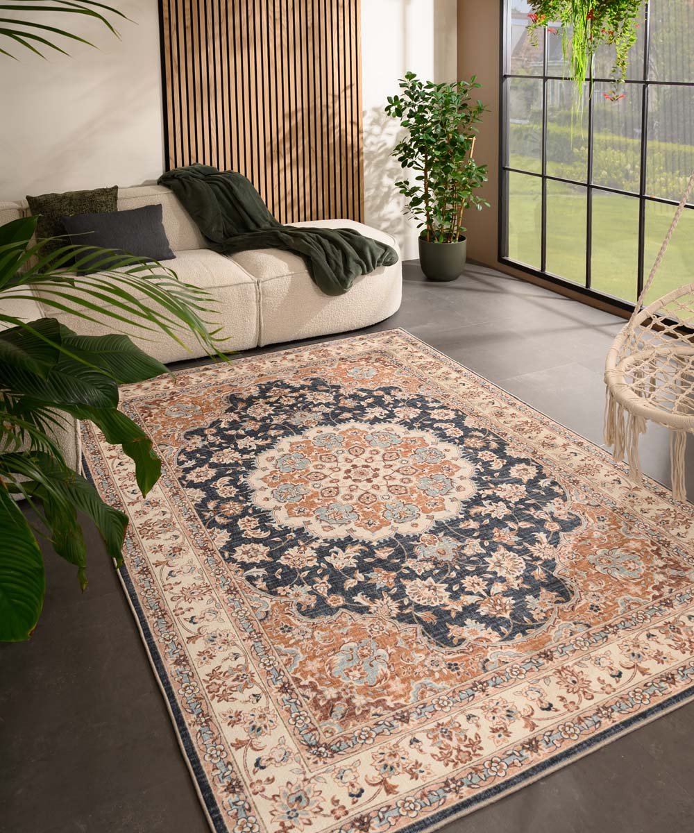 Vintage buitenkleed - Valenca Nova goud/blauw 230x330 cm