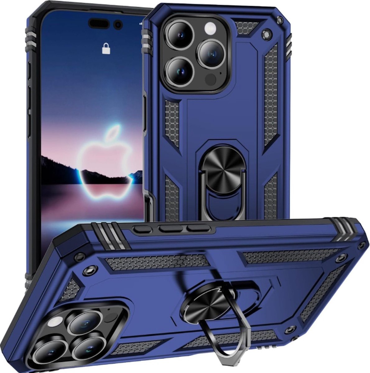 Cityhoesje– Armor Kickstand – Ring BackCover – iPhone 16 Pro – Blauw
