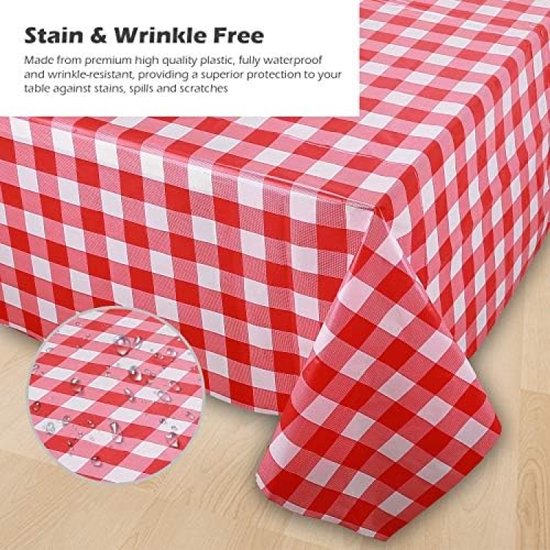 Rouleau Nappe Jetable Plastique Vichy Rouge Et Blanc - 137 Cm X 91 M - Avec Coupe-glissière Et Autocollants