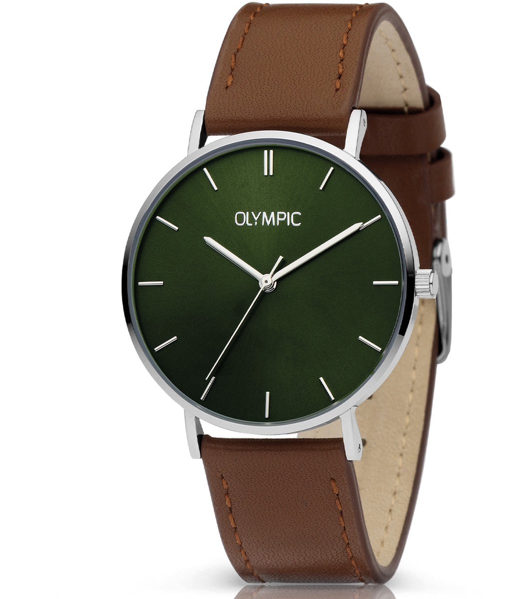 Olympic OL66DSL010 SAM Horloge - Staal - Leer - Bruin