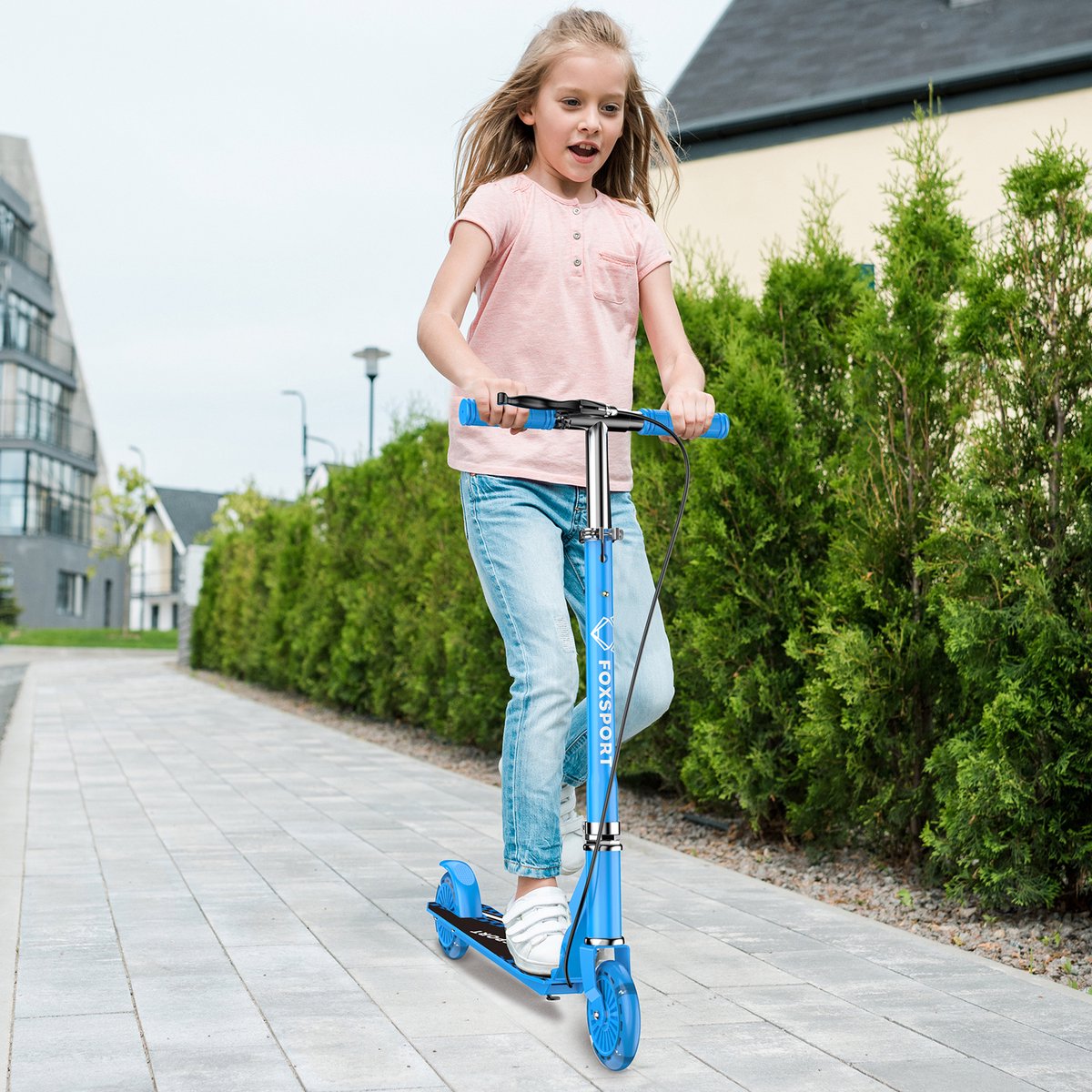 OFMOTRA Kinderstep - Scooter - met LED wielen - Opvouwbaar - Drie instelbare hoogte - met voetrem en handrem - Draagkracht tot 100 kg - Blauw — afbeelding 5