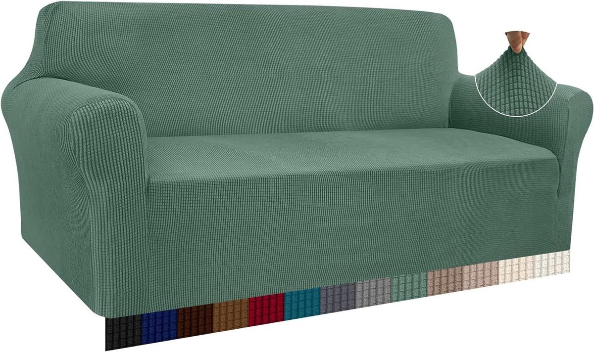 Moderne Jacquard Elastic High Stretch Bankovertrek voor Woonkamer - 4-zits Salie