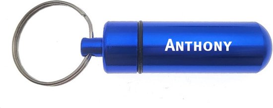 Porte-clés - Pilulier - Avec nom - Anthony - Médicaments - Étui d'identité - Blauw