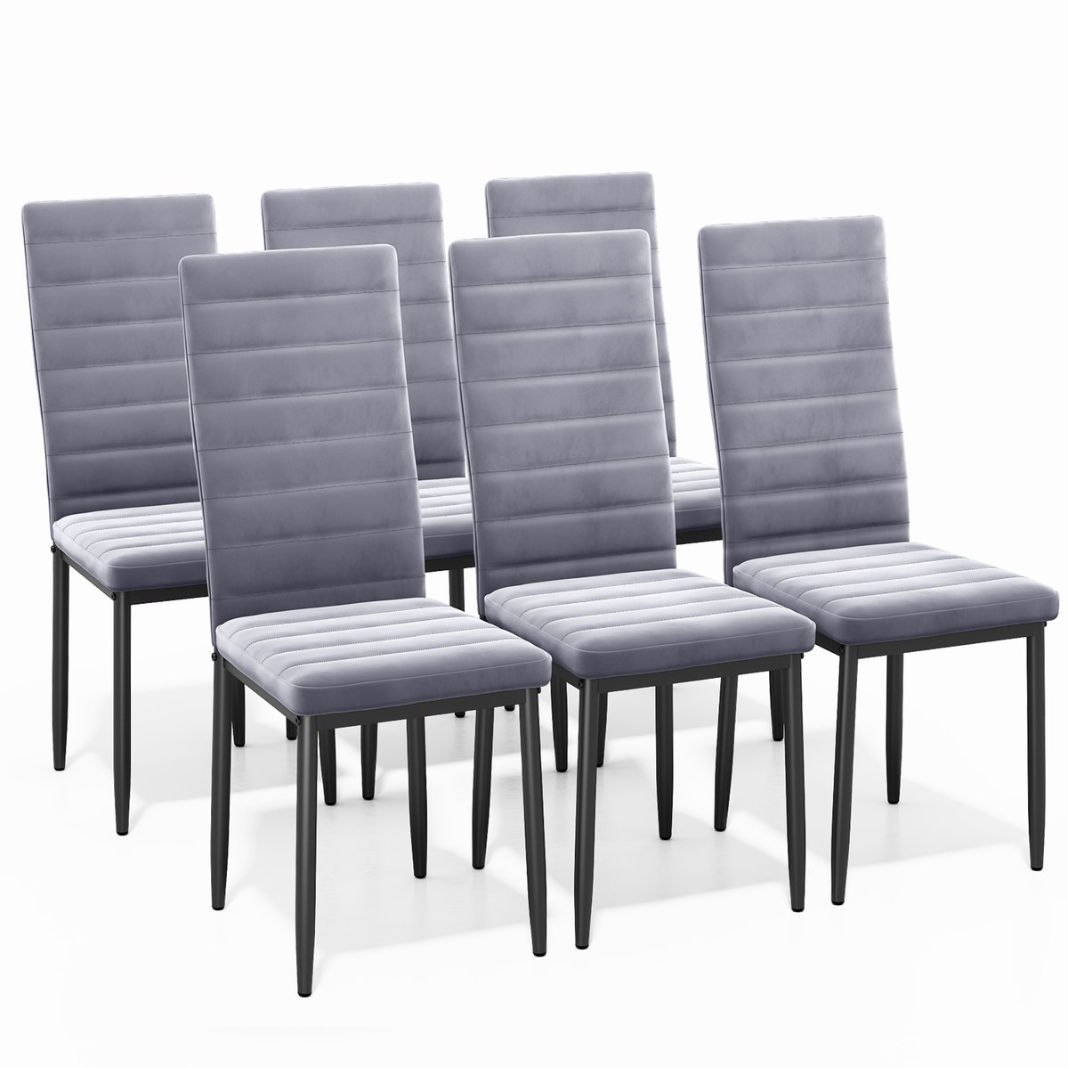 Bealife Eetkamerstoelen Set van 6 Eetkamerstoelen voor Keuken Eetkamer Fluwelen Zitting Gewatteerde Stoelen Modern. (Licht Grijs, 6)