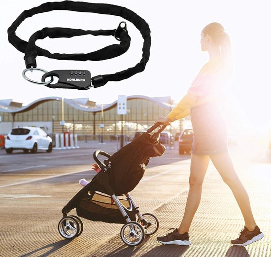 Zakslot met cijfercode van 129 cm lang - robuuste beveiliging voor kinderwagen skislot motorhelm - 3 mm sterk cijferslot