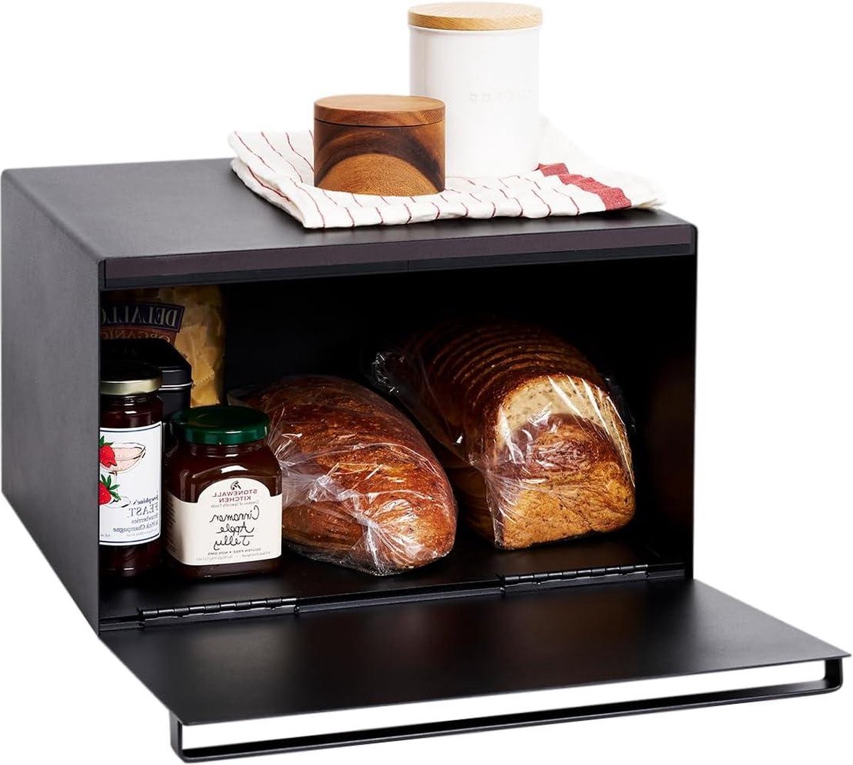 Brood bewaardoos Tower Staal-Hout Silicone Zwart met Deksel