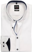 OLYMP Level 5 body fit overhemd - wit (blauw contrast) - Strijkvriendelijk - Boordmaat: 39