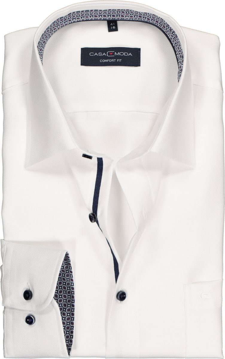 CASA MODA comfort fit overhemd - wit structuur (contrast) - Strijkvrij - Boordmaat: 40 (EU maat: M)