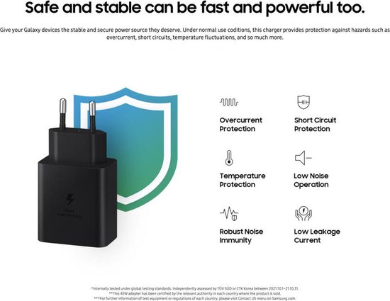 Adaptateur secteur Samsung - Câble USB-C vers USB-C - 45W - 1.8m - Noir