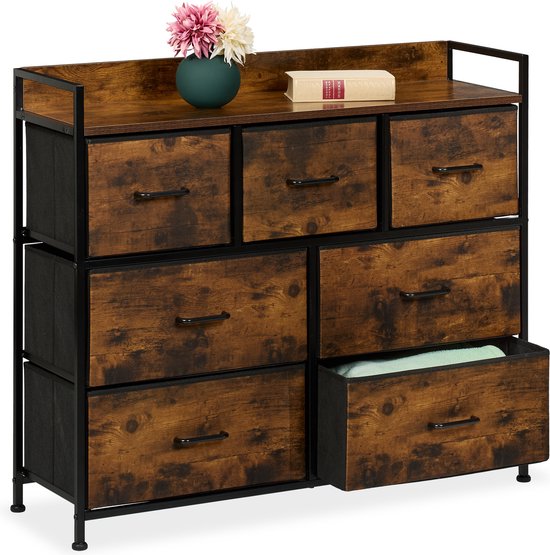 smalle ladekast met 4 lades van stof, dressoir, industriële stijl