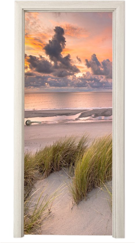 Foto: Deurposter 75x205 cm deursticker zonsondergang duin strand planten zee meubelfolie zelfklevend deurfolie woonkamer interieurfolie fotobehang deur plakfolie deurstickers deurbehang sticker kamer decoratie